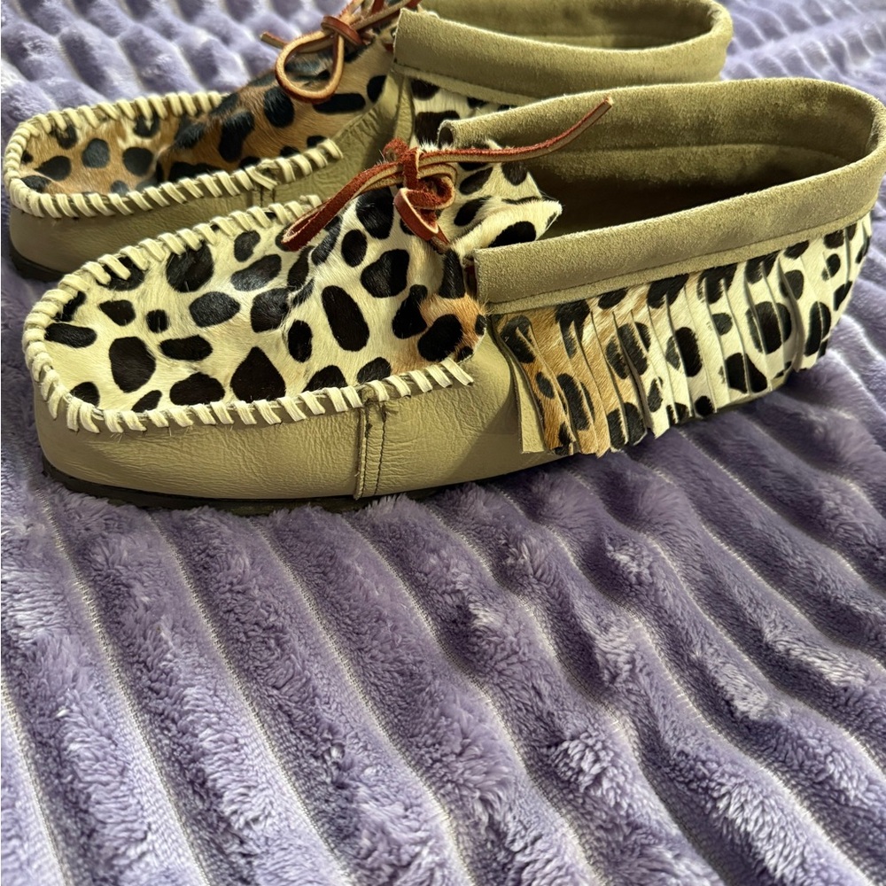 Leopard Print Moccasins with Fringe